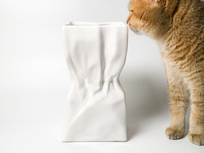 Paper bag porcelain vase