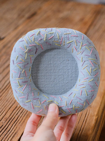 Donut Hand-Embroidered Fabric Coaster blue