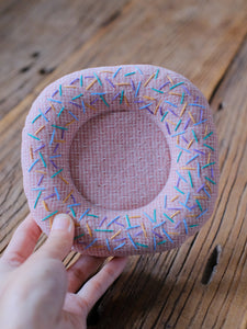 Donut Hand-Embroidered Fabric Coaster pink