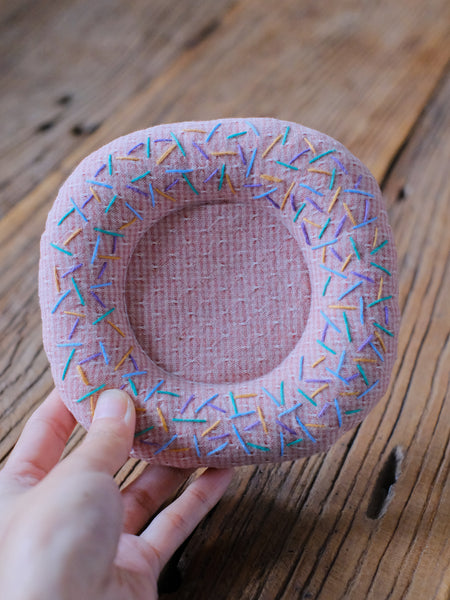 Donut Hand-Embroidered Fabric Coaster pink