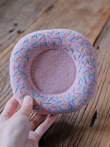 Donut Hand-Embroidered Fabric Coaster pink