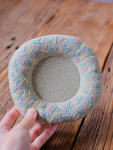 Donut Hand-Embroidered Fabric Coaster green