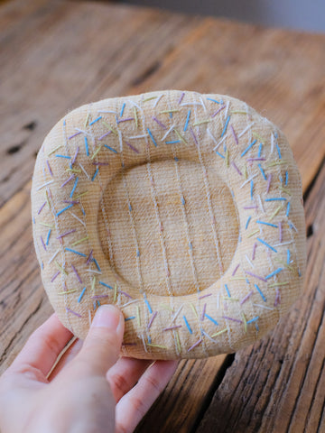 Donut Hand-Embroidered Fabric Coaster yellow