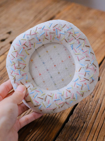 Donut Hand-Embroidered Fabric Coaster off-white
