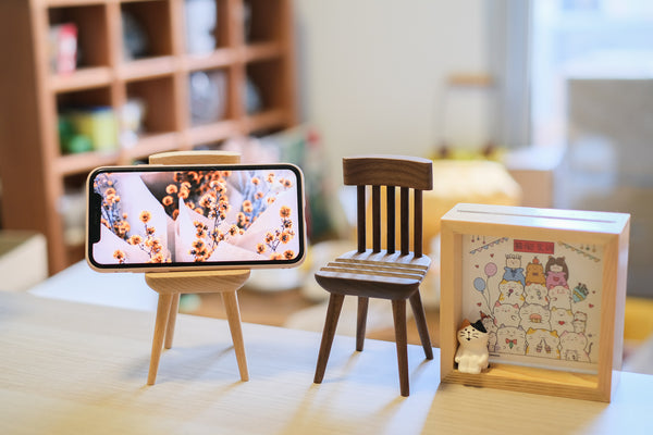 Dark walnut chair phone/tablet holder